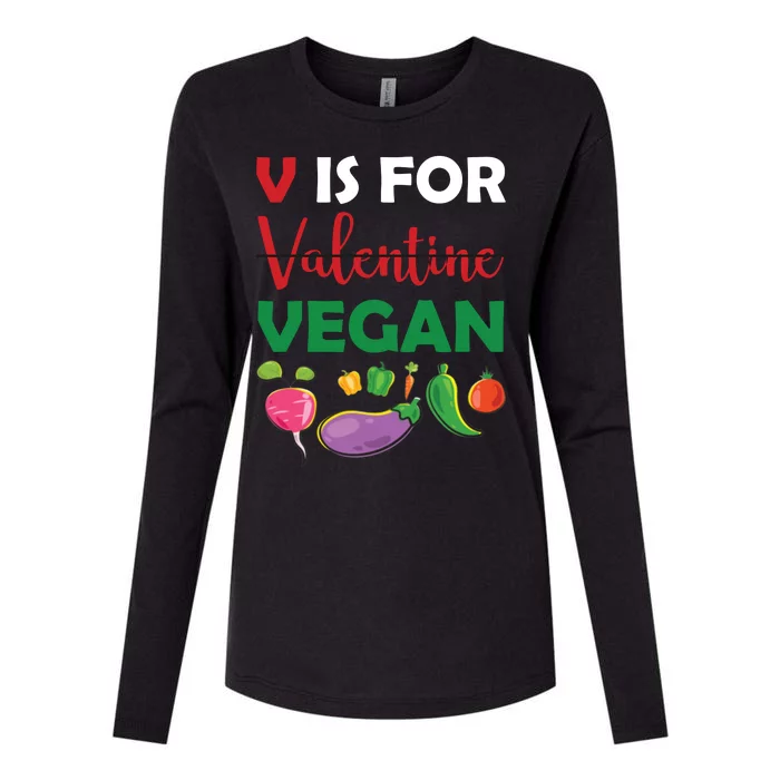 V Is For Vegan Funny Valentines Day Womens Cotton Relaxed Long Sleeve T-Shirt