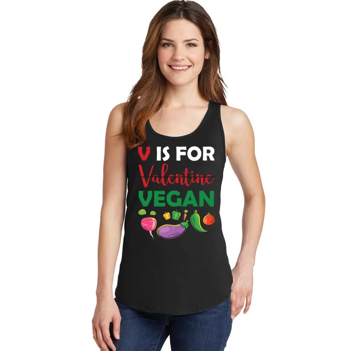 V Is For Vegan Funny Valentines Day Ladies Essential Tank