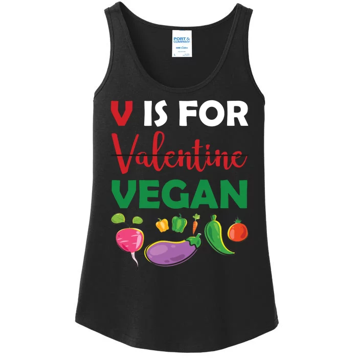 V Is For Vegan Funny Valentines Day Ladies Essential Tank