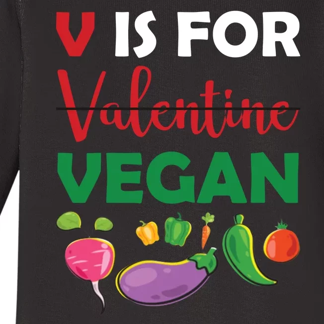 V Is For Vegan Funny Valentines Day Baby Long Sleeve Bodysuit