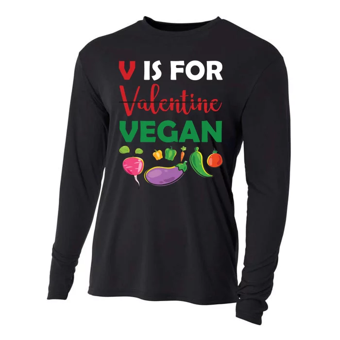 V Is For Vegan Funny Valentines Day Cooling Performance Long Sleeve Crew