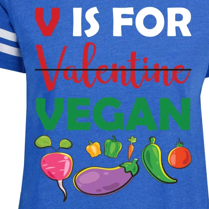 V Is For Vegan Funny Valentines Day Enza Ladies Jersey Football T-Shirt