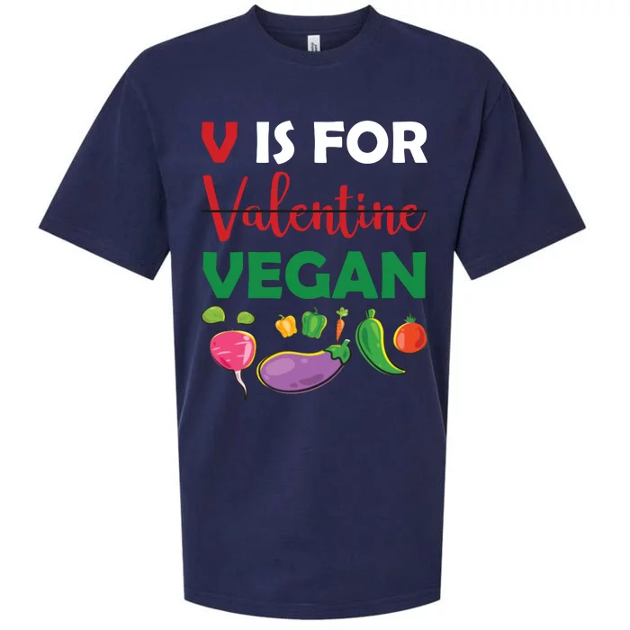 V Is For Vegan Funny Valentines Day Sueded Cloud Jersey T-Shirt