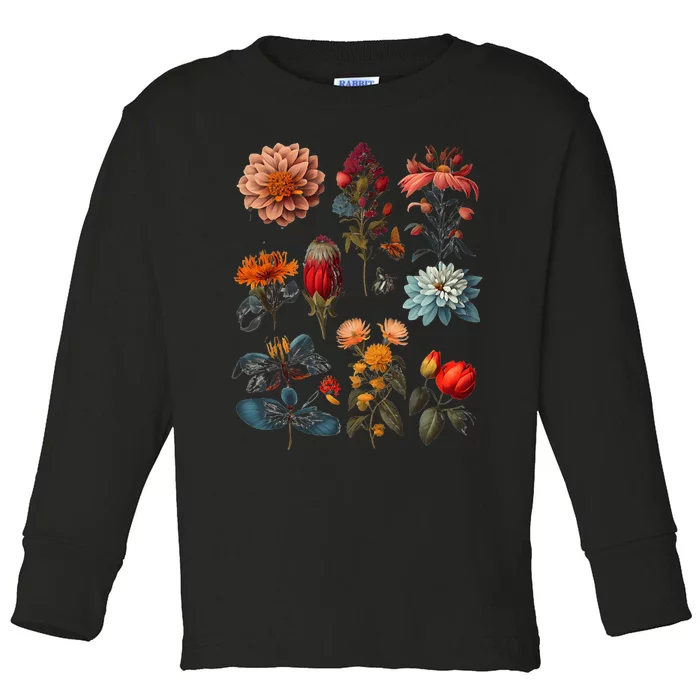 Vintage Inspired Flower Botanical Chart Toddler Long Sleeve Shirt