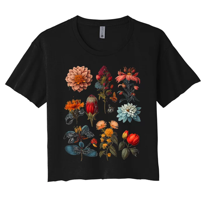 Vintage Inspired Flower Botanical Chart Women's Crop Top Tee