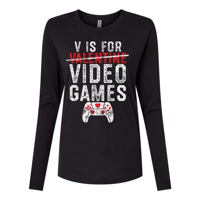 V Is For Video Games Valentines Day Gamer Womens Cotton Relaxed Long Sleeve T-Shirt