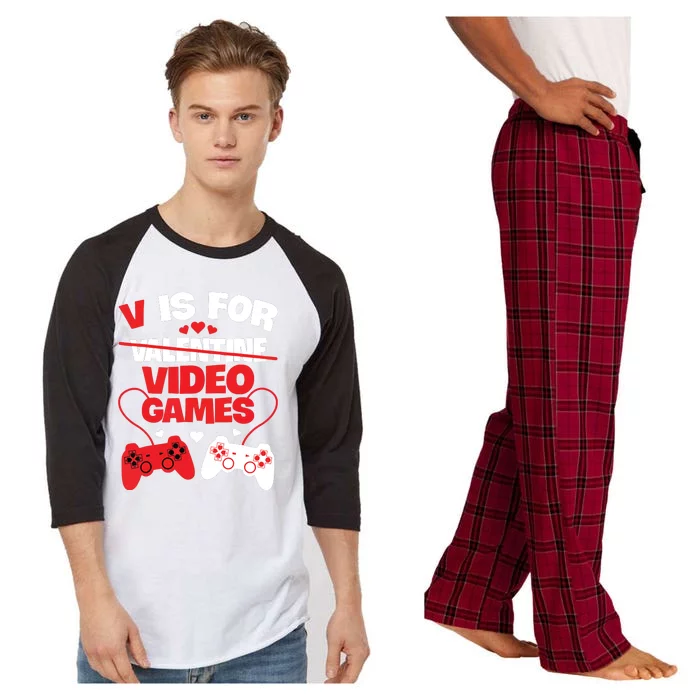 V Is For Video Games Funny Valentines Day Gamer Raglan Sleeve Pajama Set