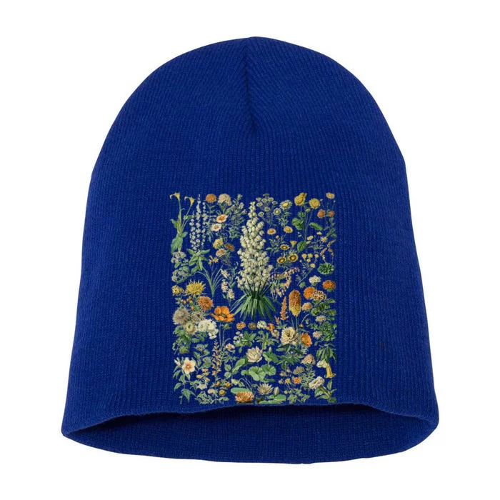 Vintage Inspired Flower Botanical Chart Short Acrylic Beanie