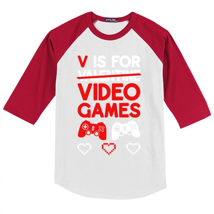 V Is For Video Games Valentines Day Gaming Gift Kids Colorblock Raglan Jersey