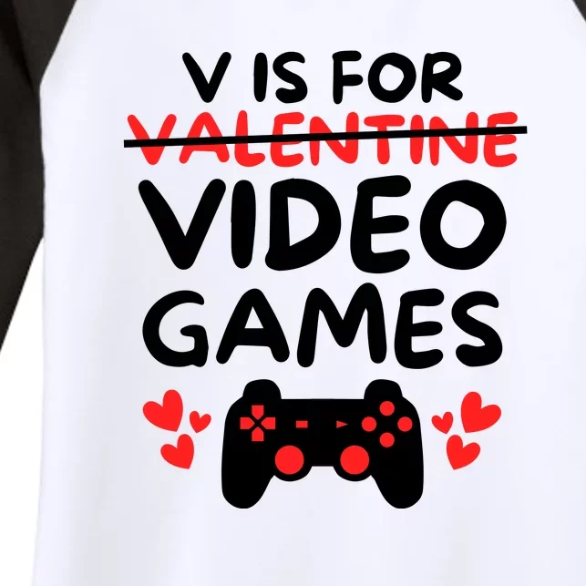 V Is For Video Games Women's Tri-Blend 3/4-Sleeve Raglan Shirt