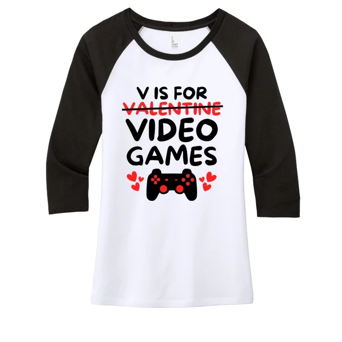 V Is For Video Games Women's Tri-Blend 3/4-Sleeve Raglan Shirt