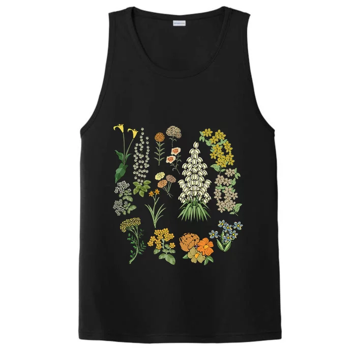 Vintage Inspired Flower Botanical Plants Nature Green Garden Performance Tank