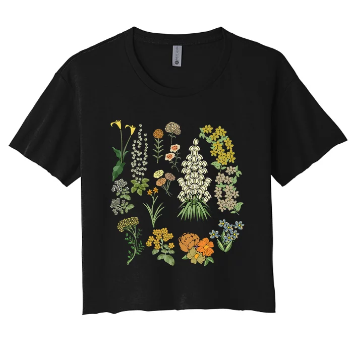 Vintage Inspired Flower Botanical Plants Nature Green Garden Women's Crop Top Tee