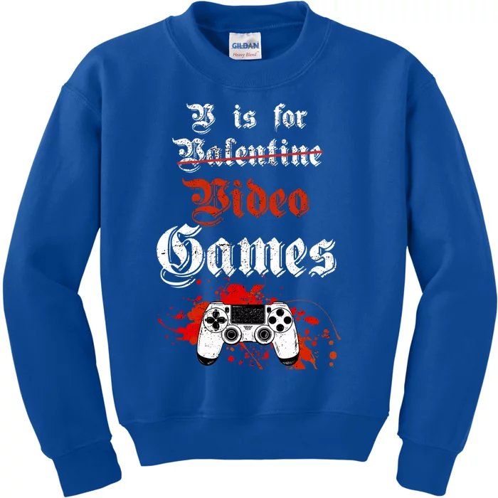 V Is For Video Games Valentines Day Vintage Gamer Gift Kids Sweatshirt