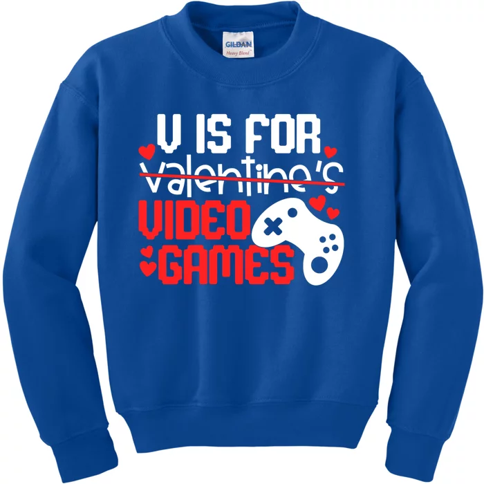 V Is For Video Games Funny Valentines Day Gift Kids Sweatshirt