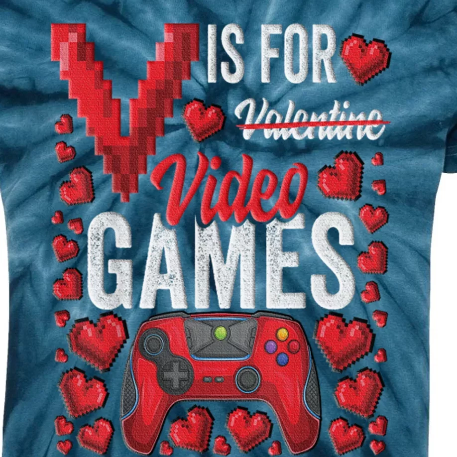 V Is For Video Games Funny Valentines Day Gamer Kids Tie-Dye T-Shirt