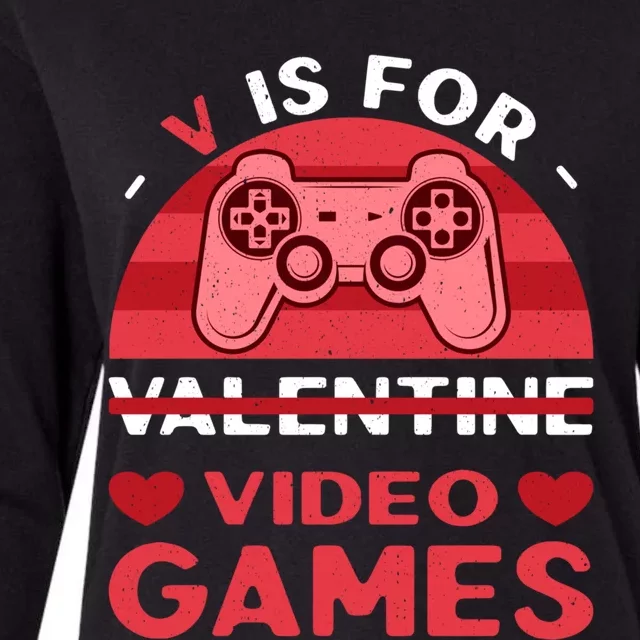 V Is For Video Games I Gaming Heart Controller Funny Gift Womens Cotton Relaxed Long Sleeve T-Shirt