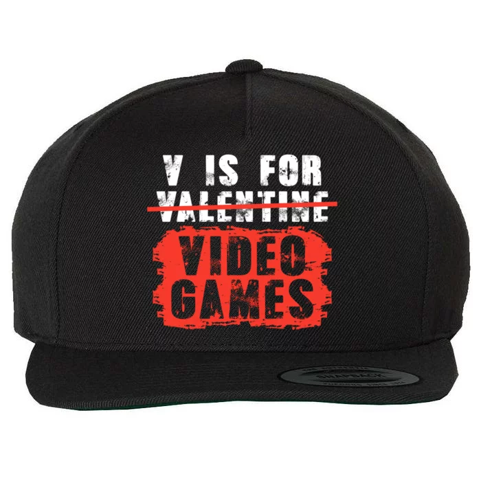 V Is For Video Games Vintage Valentines Day Gift Wool Snapback Cap