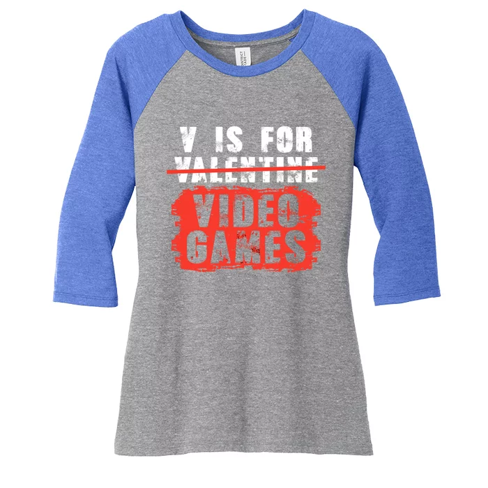 V Is For Video Games Vintage Valentines Day Gift Women's Tri-Blend 3/4-Sleeve Raglan Shirt