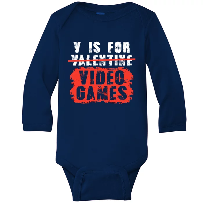 V Is For Video Games Vintage Valentines Day Gift Baby Long Sleeve Bodysuit