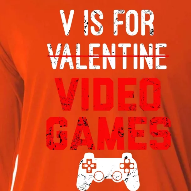 V Is For Video Games Valentines Day Gamer Gift Cooling Performance Long Sleeve Crew