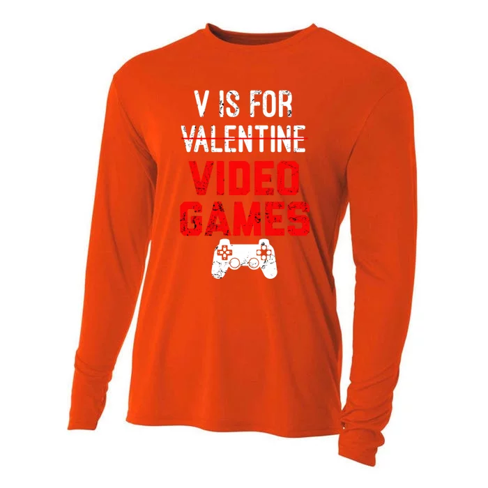 V Is For Video Games Valentines Day Gamer Gift Cooling Performance Long Sleeve Crew