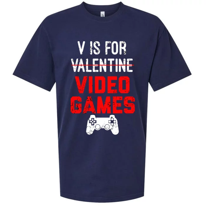 V Is For Video Games Valentines Day Gamer Gift Sueded Cloud Jersey T-Shirt