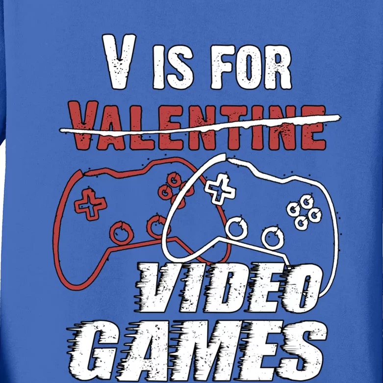 V Is For Video Games Valentines Day Gamer Funny Cool Gift Kids Long Sleeve Shirt