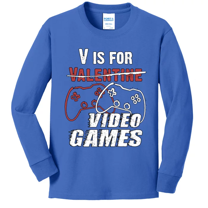 V Is For Video Games Valentines Day Gamer Funny Cool Gift Kids Long Sleeve Shirt