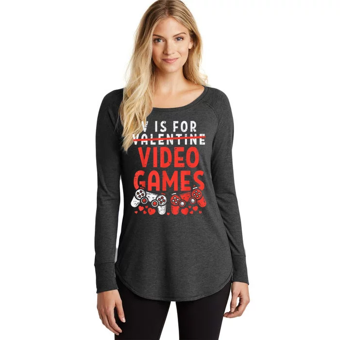 V Is For Video Games Funny Valentines Day Women's Perfect Tri Tunic Long Sleeve Shirt