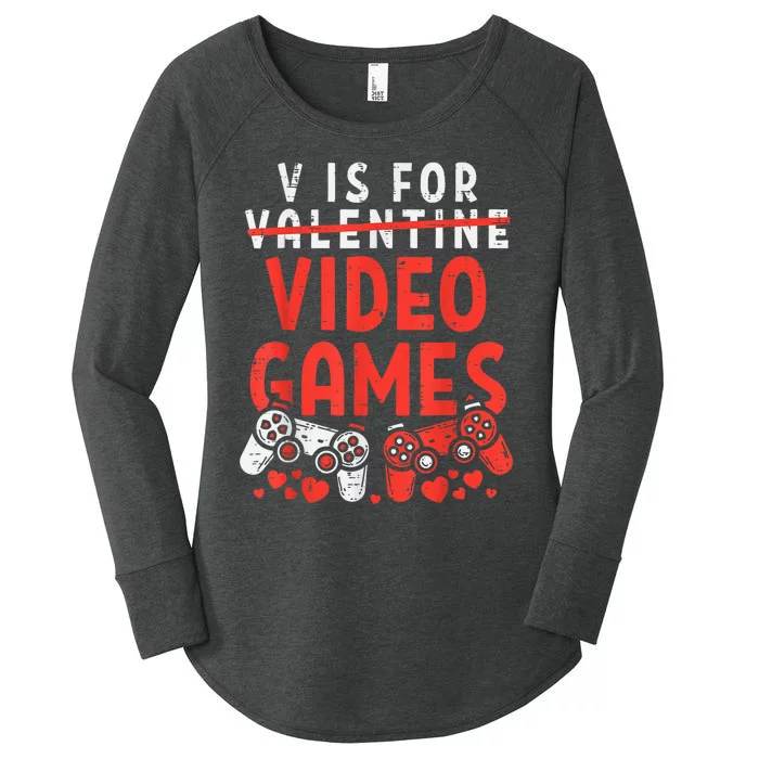 V Is For Video Games Funny Valentines Day Women's Perfect Tri Tunic Long Sleeve Shirt