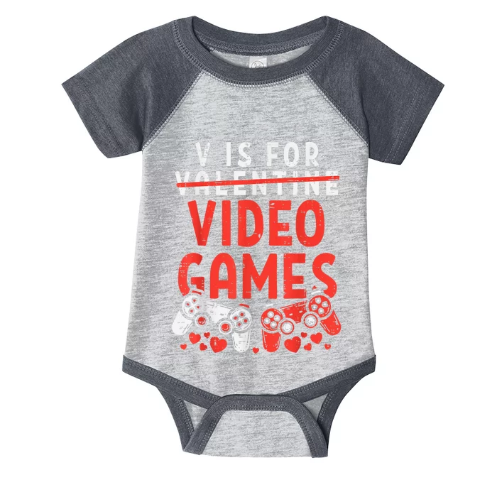 V Is For Video Games Funny Valentines Day Infant Baby Jersey Bodysuit