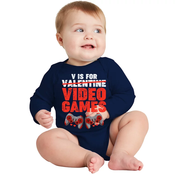 V Is For Valentines Video Games Funny Cool Gift Baby Long Sleeve Bodysuit