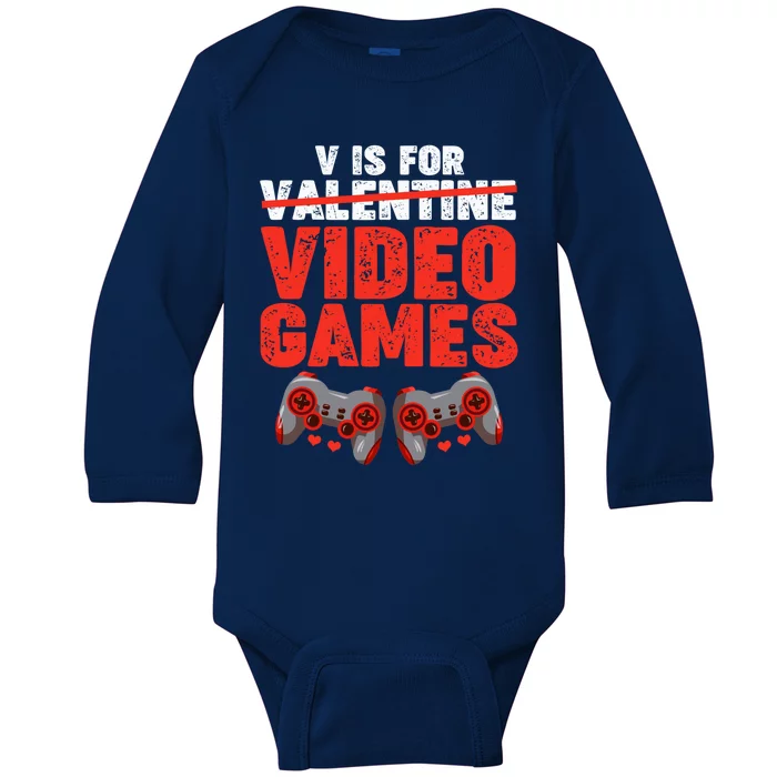 V Is For Valentines Video Games Funny Cool Gift Baby Long Sleeve Bodysuit