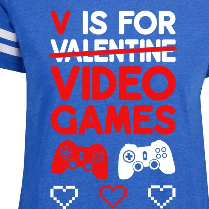 V Is For Video Games Valentines Day Gaming Gift Enza Ladies Jersey Football T-Shirt