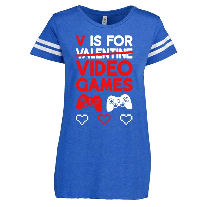 V Is For Video Games Valentines Day Gaming Gift Enza Ladies Jersey Football T-Shirt