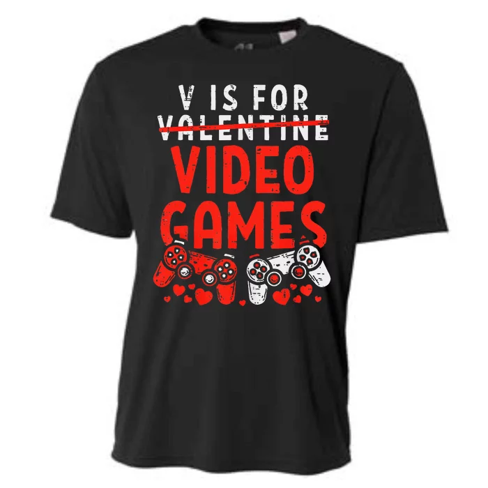 V Is For Video Games Valentine Gamer Valentines Day Cooling Performance Crew T-Shirt