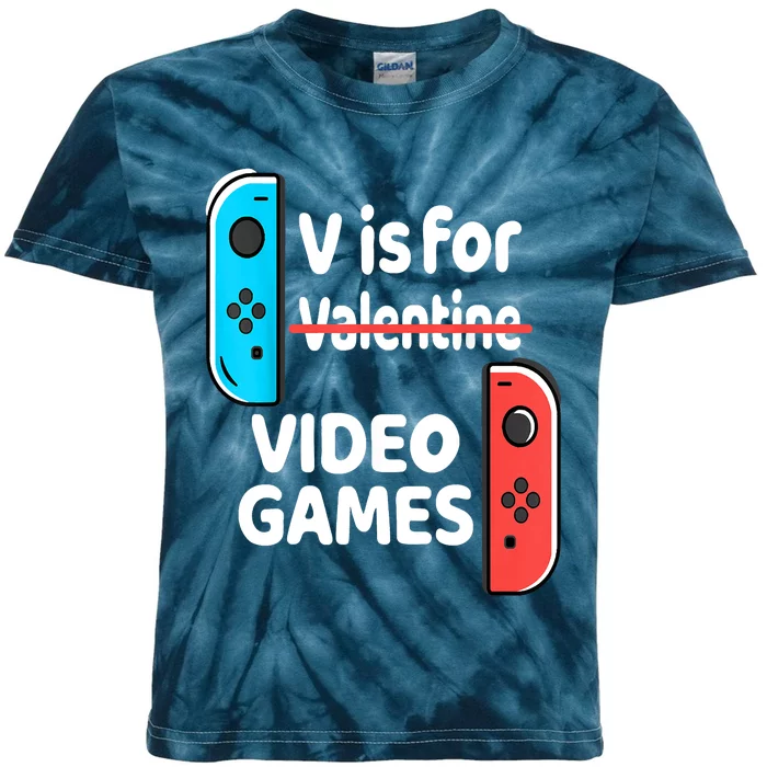 V Is For Video Games Valentines Day Funny VDay Gaming Gamer Kids Tie-Dye T-Shirt