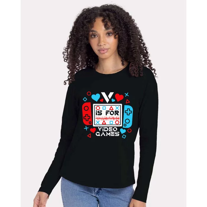 V Is For Video Games Valentines Day Gamer Gift Womens Cotton Relaxed Long Sleeve T-Shirt