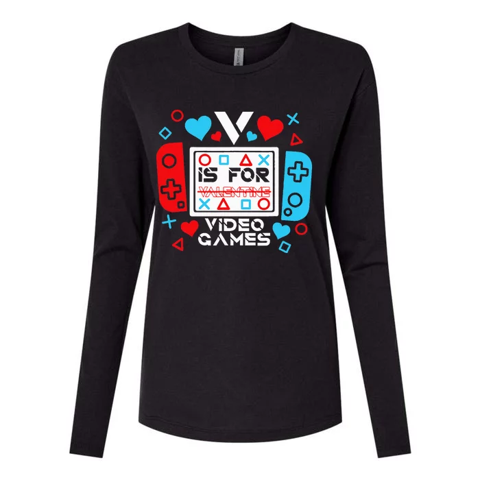 V Is For Video Games Valentines Day Gamer Gift Womens Cotton Relaxed Long Sleeve T-Shirt