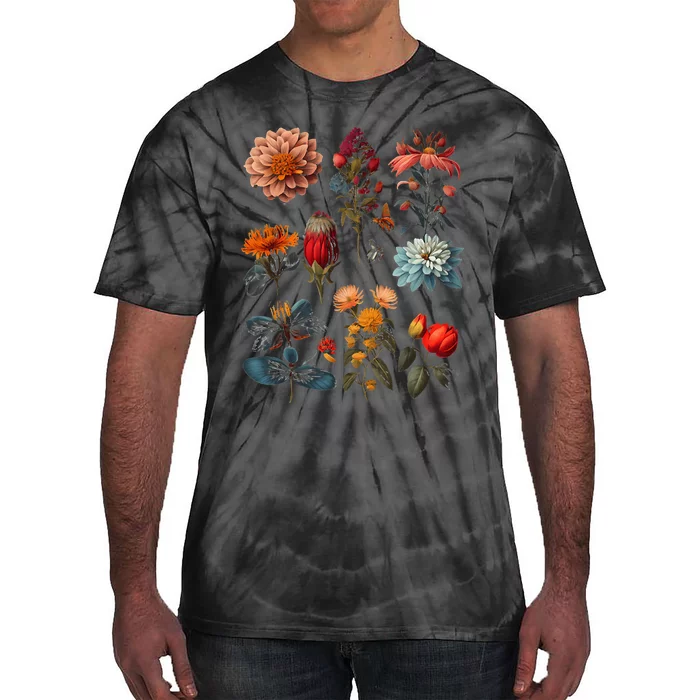 Vintage Inspired Flower Botanical Chart Tie-Dye T-Shirt