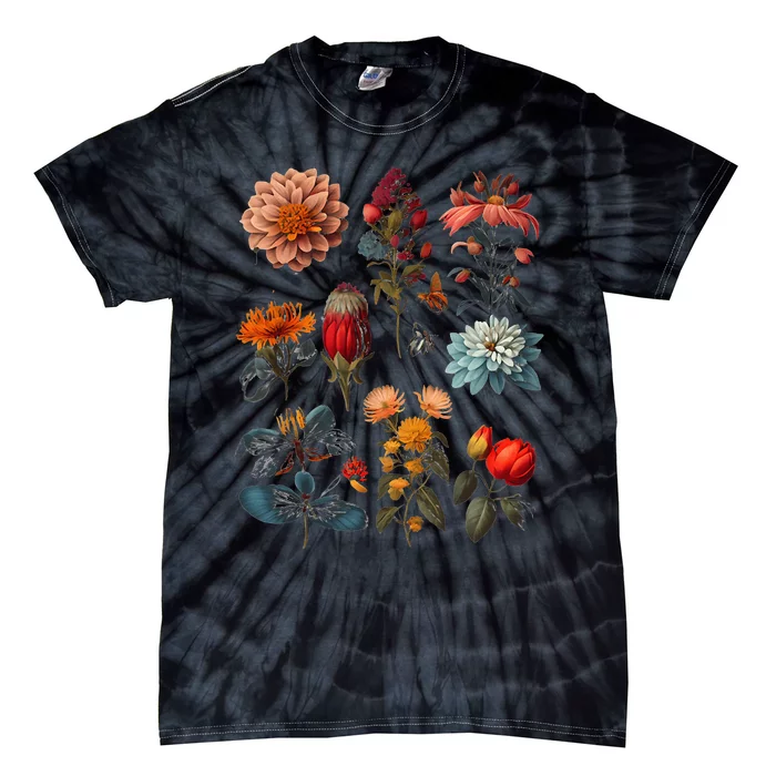 Vintage Inspired Flower Botanical Chart Tie-Dye T-Shirt