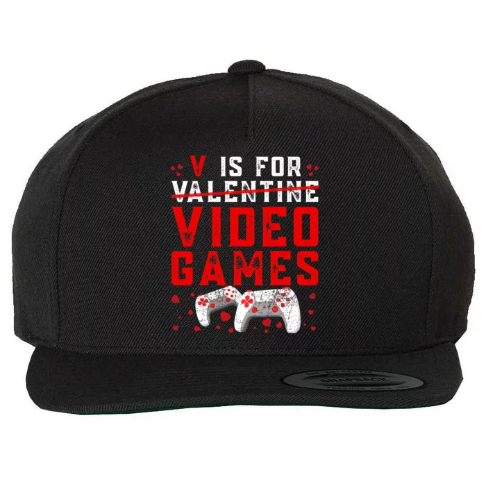 V Is For Video Games Funny Valentines Day Gamer Wool Snapback Cap