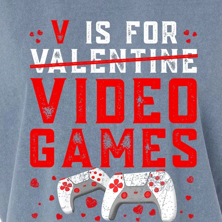 V Is For Video Games Funny Valentines Day Gamer Garment-Dyed Women's Muscle Tee