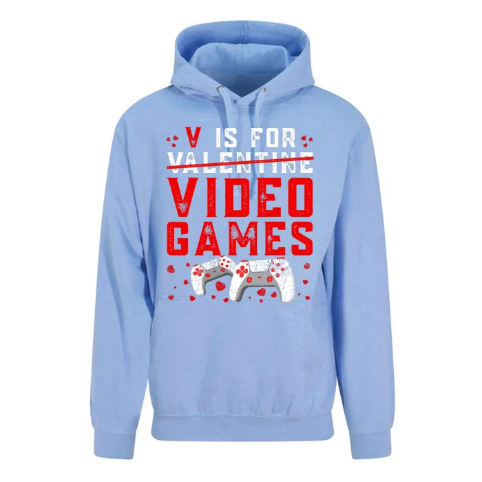 V Is For Video Games Funny Valentines Day Gamer Unisex Surf Hoodie