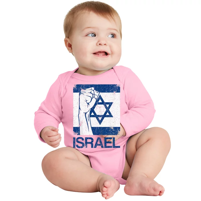 Vintage Israeli Flag Souvenir Baby Long Sleeve Bodysuit