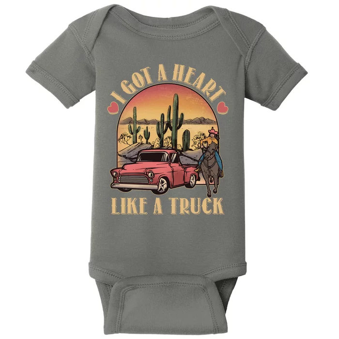 Vintage I Got A Heart Like A Truck Cowgirl Baby Bodysuit