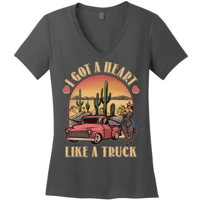 Vintage I Got A Heart Like A Truck Cowgirl Women's V-Neck T-Shirt