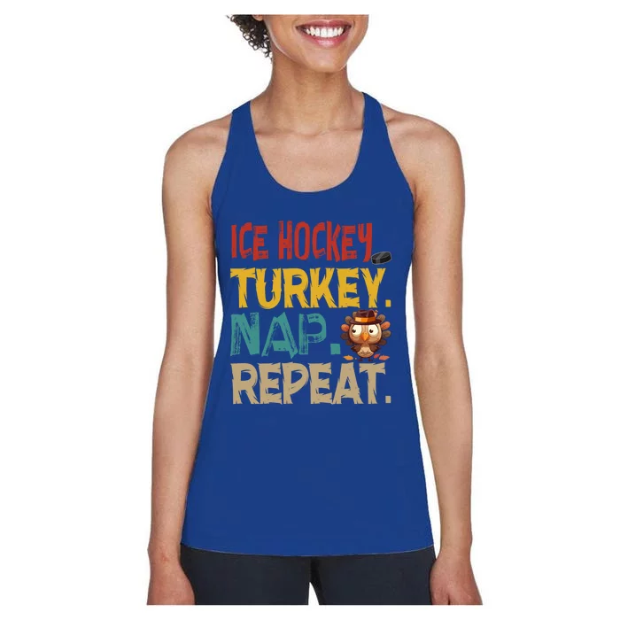 Vintage Ice Hockey Turkey Nap Repeat Thanksgiving Player Gift Women's Racerback Tank