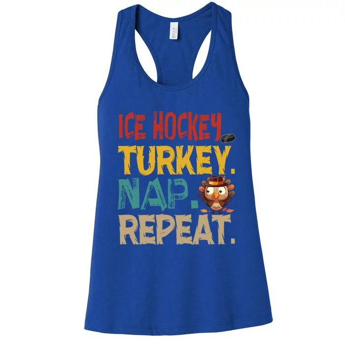 Vintage Ice Hockey Turkey Nap Repeat Thanksgiving Player Gift Women's Racerback Tank